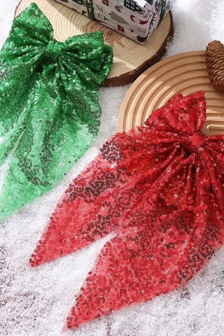 CHRISTMAS SEQUIN ORGANZA BOW RIBBON HAIR CLIPS | 40H949