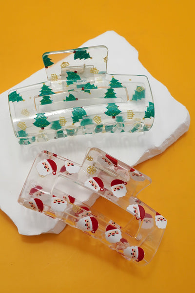 CHRISTMAS TREE SANTA HOLIDAY HAIR CLAW | 40H948