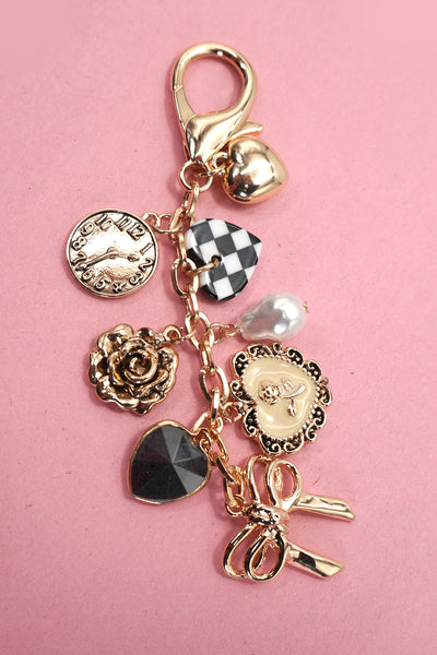 BOW CHECKER HEART FLOWER BAG CHARM | 80K049