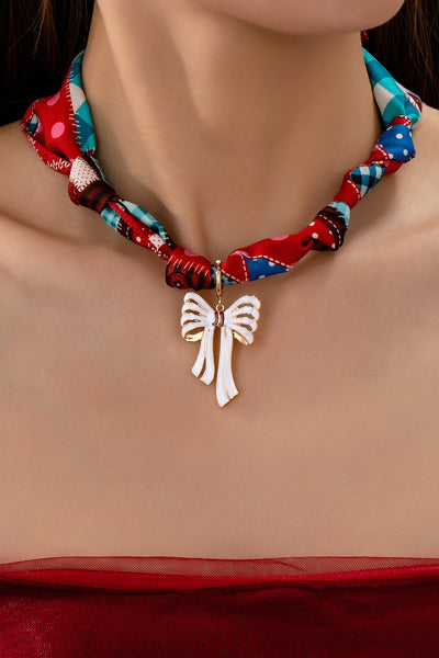 HANDMADE SCARF NECKLACE - CHRISTMAS SNOWMAN BOW | 80N91827