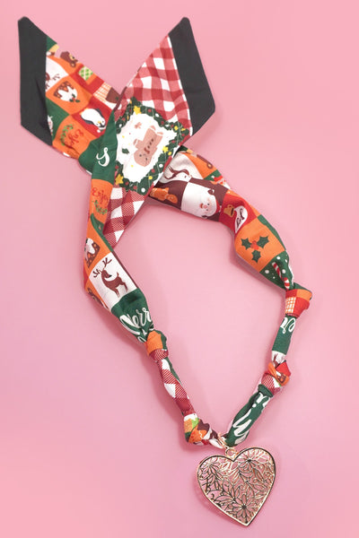 HANDMADE SCARF NECKLACE - CHRISTMAS SNOWMAN BOW | 80N91827