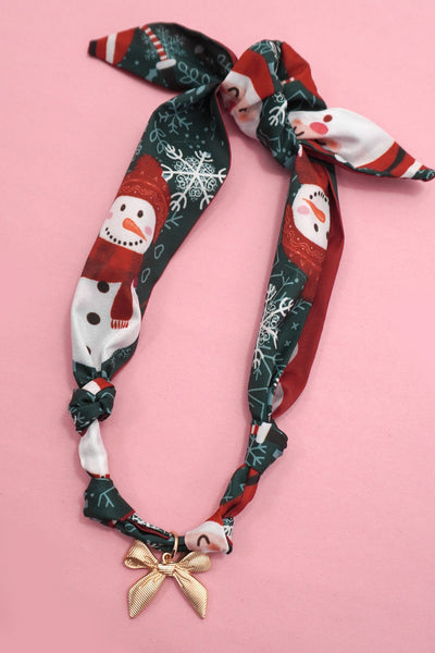 HANDMADE SCARF NECKLACE - CHRISTMAS SNOWMAN BOW | 80N91827