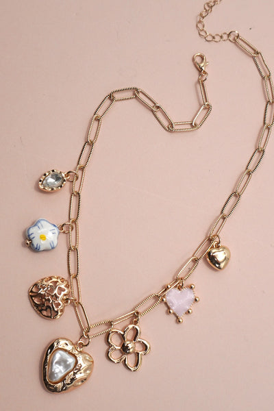 CHARM NECKLACE-PORCELAIN HEART FLOWER CHARM | 80N91802