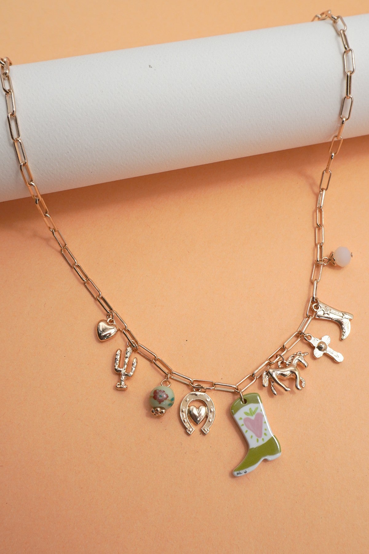 CHARM NECKLACE-WESTERN BOOT HORSE CROSS CHARM | 80N91803