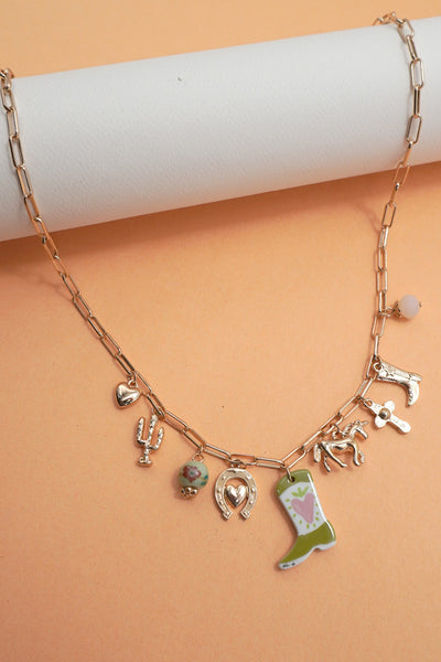 CHARM NECKLACE-WESTERN BOOT HORSE CROSS CHARM | 80N91803