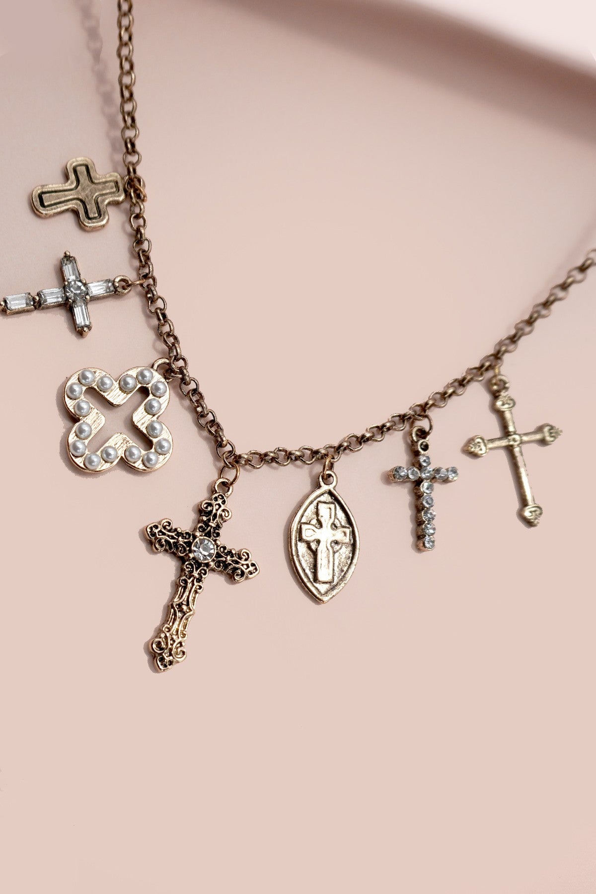 CHARM NECKLACE-BURNISH GOLD CROSS CHARMS | 80N91812