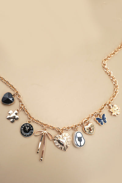 CHARM NECKLACE-HEART CLOCK BOW LOCK CHARMS | 80N91815