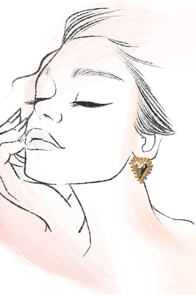 SPIKE EDGE GOLD HEART STUD EARRINGS | 80E6735