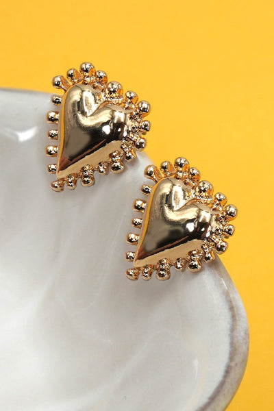 SPIKE EDGE GOLD HEART STUD EARRINGS | 80E6735