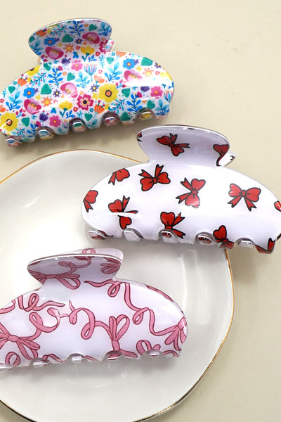 JUMBO BOW FLORAL HAIR CLAW CLIPS | 40H953