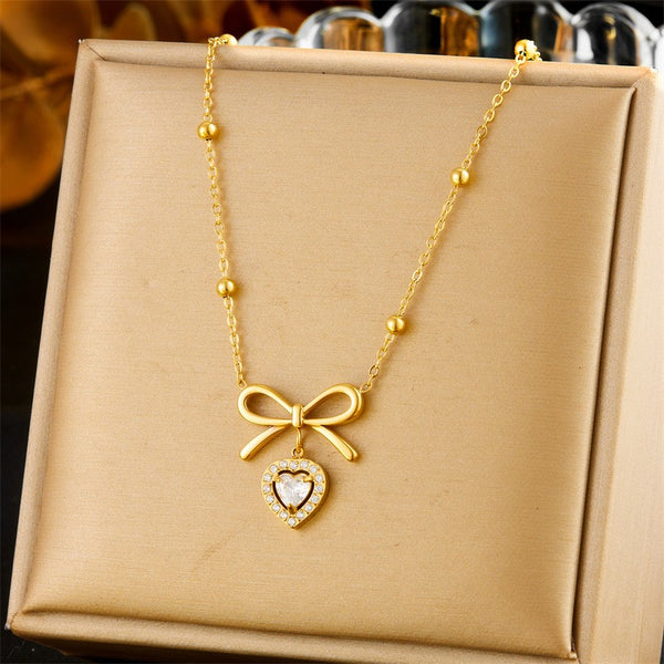 18K STAINLESS STEEL TARNISH FREE BOW NECKLACE | 40NK9507