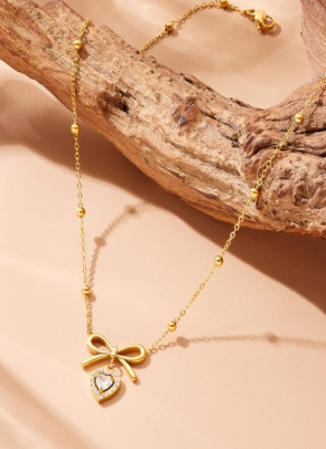 18K STAINLESS STEEL TARNISH FREE BOW NECKLACE | 40NK9507