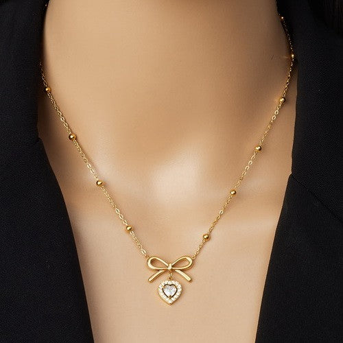 18K STAINLESS STEEL TARNISH FREE BOW NECKLACE | 40NK9507