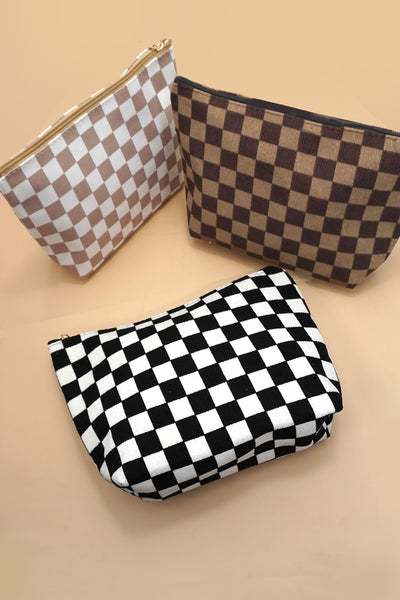 TRAVEL CHECKER COSMETIC MAKEUP POUCH BAG | 40P571