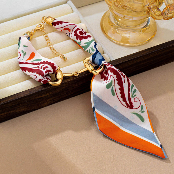 Horsebit Centerpiece Silky Printed Scarf Bracelet | 80B1955