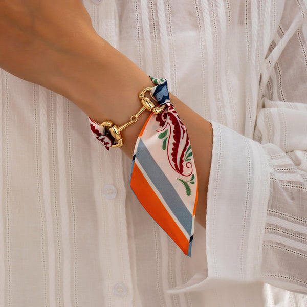 Horsebit Centerpiece Silky Printed Scarf Bracelet | 80B1955