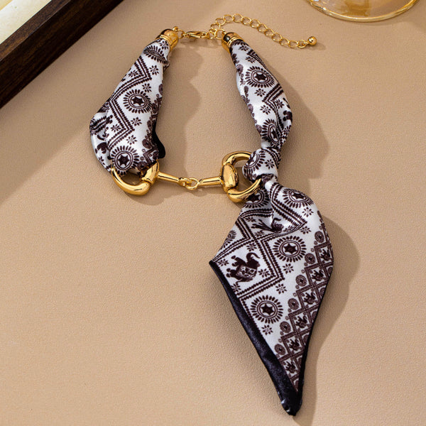 Horsebit Centerpiece Silky Printed Scarf Bracelet | 80B1955