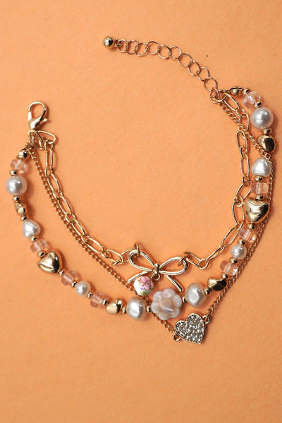 MULTI LAYER HEART BOW PORCELAIN CHARM BRACELET | 80B1391