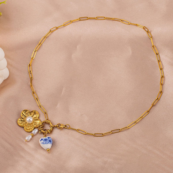 18K STAINLESS STEEL TARNISH FREE FLOWER NECKLACE | 40NK9516