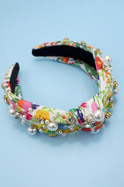 FLORAL TOILE PATTERN PEARL HAIR BAND HEADBAND | 40HB177