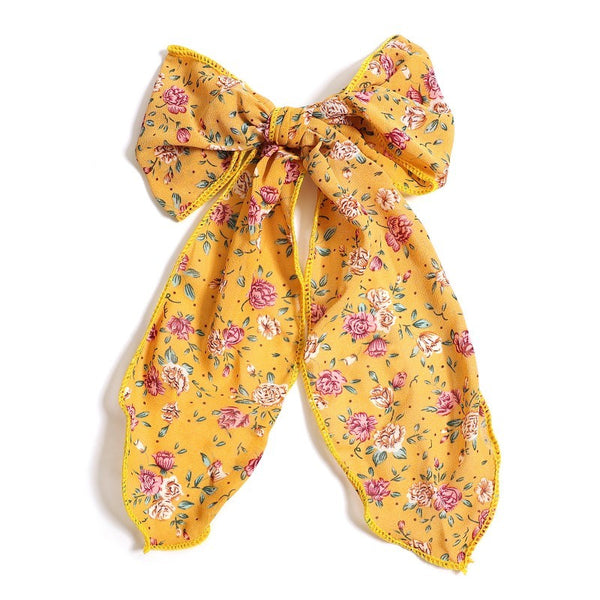 FLORAL FLOWER ORGANZA BOW RIBBON HAIR CLIPS | 40H967