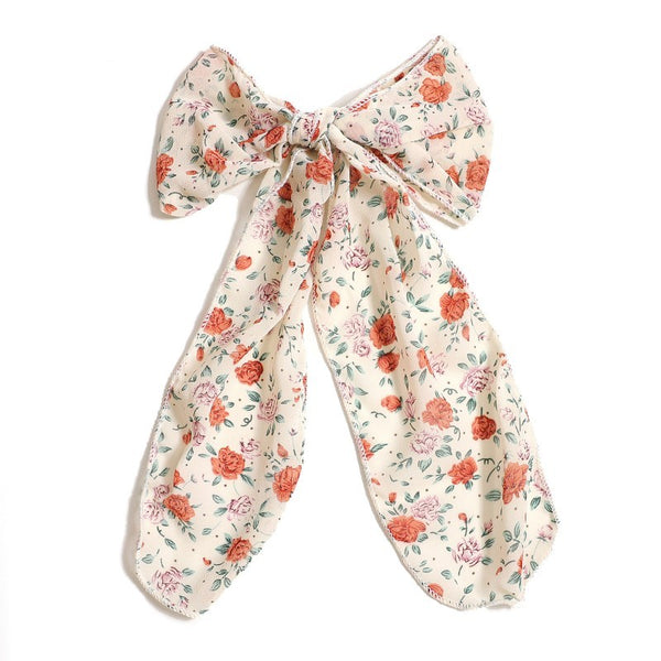 FLORAL FLOWER ORGANZA BOW RIBBON HAIR CLIPS | 40H967