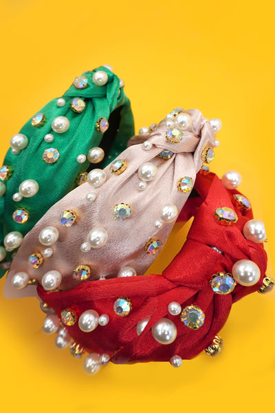 CHRISTMAS RHINESTONE PEARL BEAD HAIR BAND HEADBAND | 40HB180
