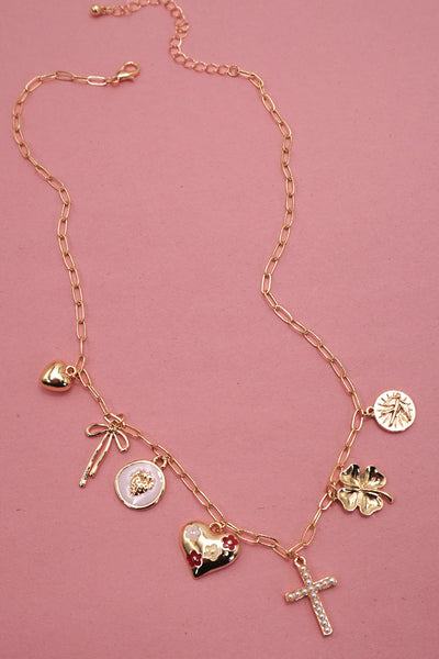 CHARM NECKLACE-CROSS CLOVER HEART BOW | 80N91979