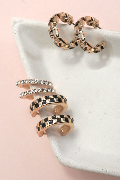 BAGUETTE STONE DOUBLE HOOP HUGGIE TRIO EARRINGS | 80E6906