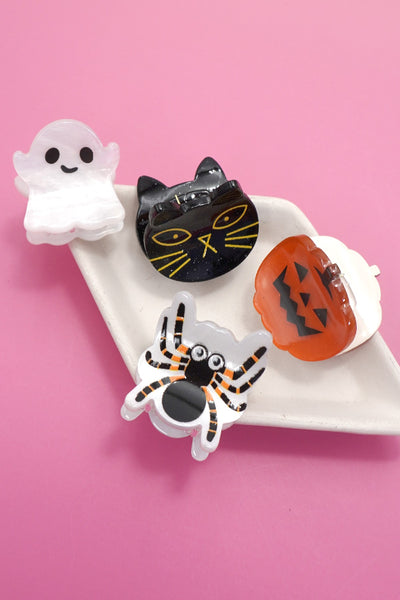 HALLOWEEN PUMPKIN GHOST SET OF 4 HAIR CLAW CLIPS | 40H973