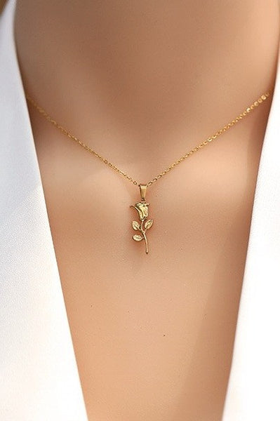 18K STAINLESS STEEL TARNISH FREE ROSE NECKLACE | 40NK9529