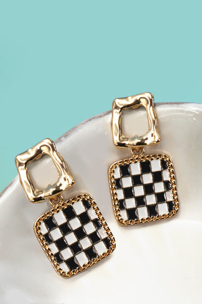 DOUBLE SQUARE CHEKER DROP EARRINGS | 80E6941