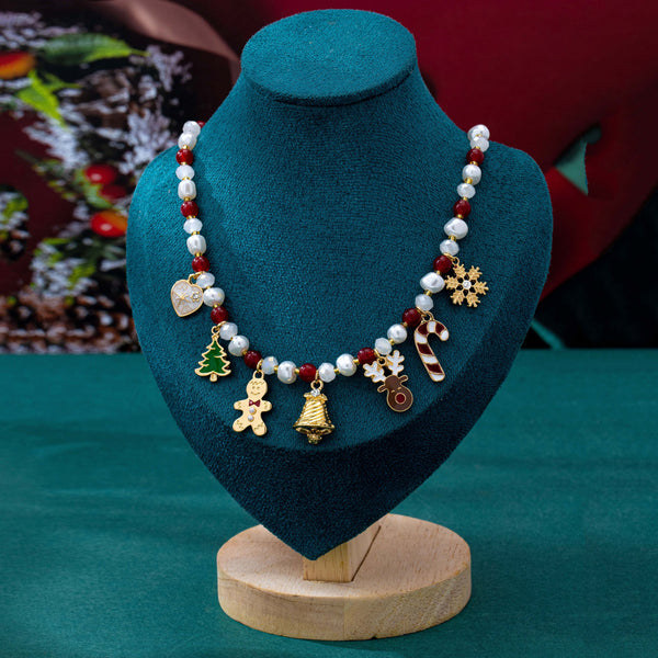 Holiday Christmas Charm Faux Pearl & Bead Necklace| 80N93907