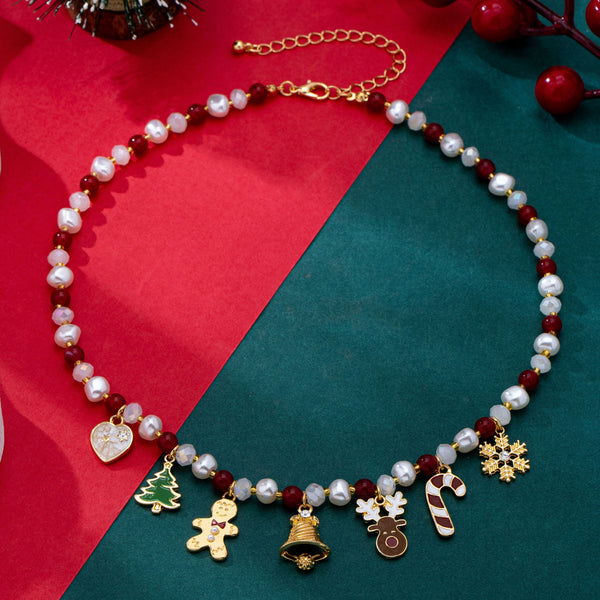 Holiday Christmas Charm Faux Pearl & Bead Necklace| 80N93907