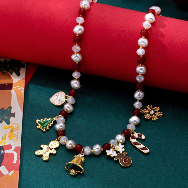 Holiday Christmas Charm Faux Pearl & Bead Necklace| 80N93907