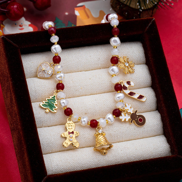 Holiday Christmas Charm Faux Pearl & Bead Necklace| 80N93907