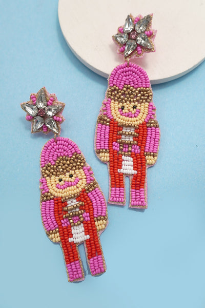 CHRISTMAS HOLIDAY NUTCRACKER BEADED EARRINGS | 91E2570