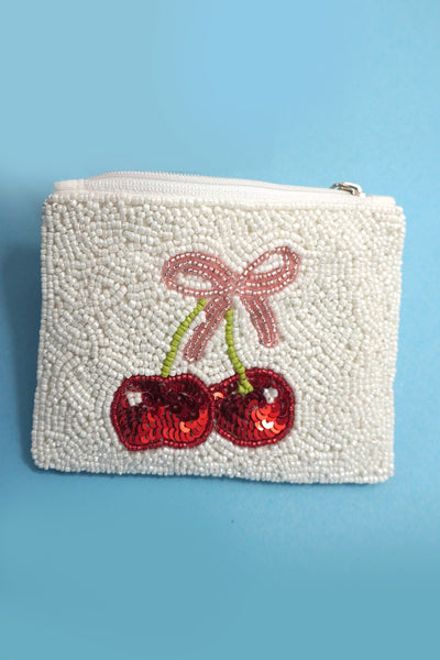 CHRISTMAS HOLIDAY CHERRY BEADED COIN PURSE | 91P1334