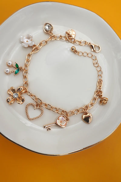 CHARM BRACELET-FLORAL CHERRY HEART BOW KEY | 80B1348