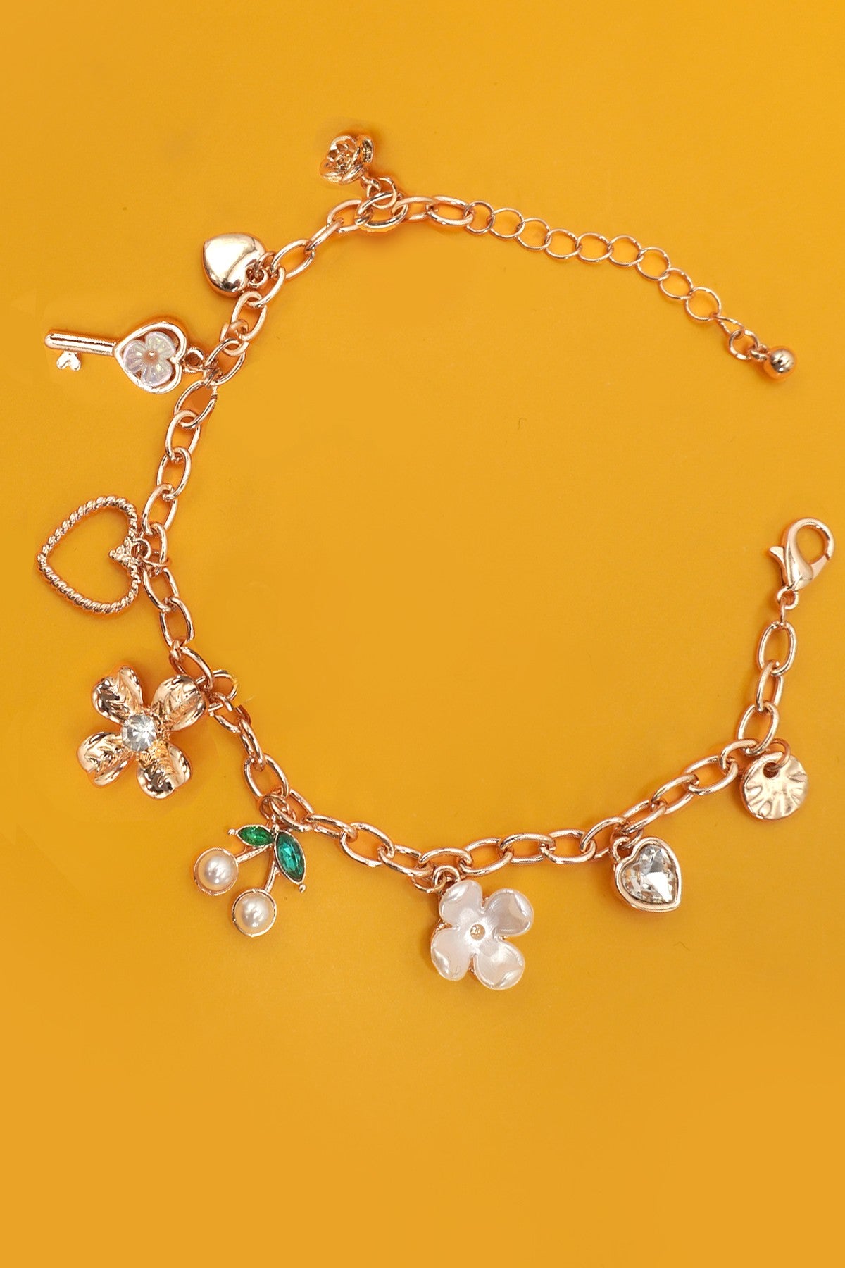 CHARM BRACELET-FLORAL CHERRY HEART BOW KEY | 80B1348