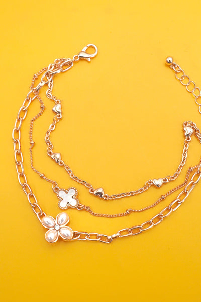 CHARM BRACELET-MULTILAYER FLORAL PEARL CROSS | 80B1352