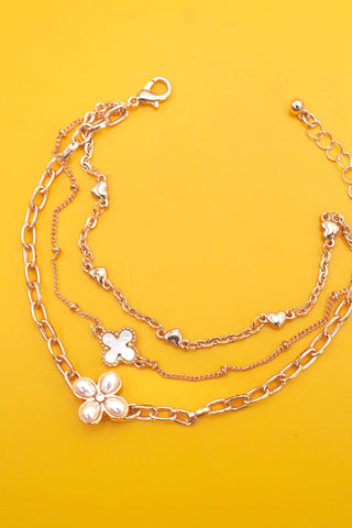 CHARM BRACELET-MULTILAYER FLORAL PEARL CROSS | 80B1352