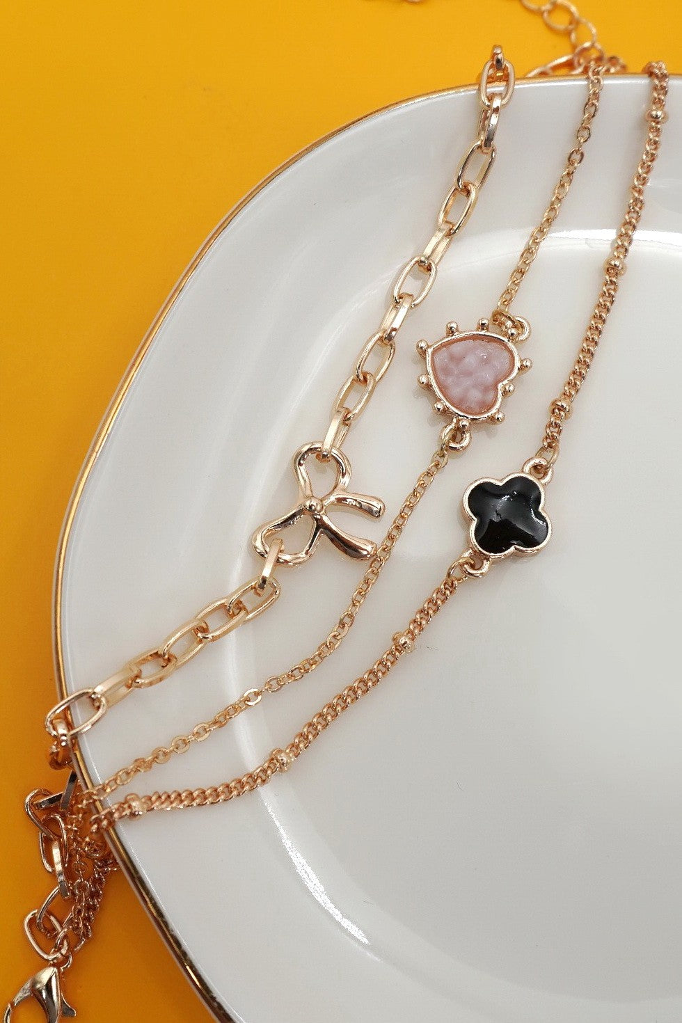 CHARM BRACELET-MULTI LAYER HEART BOW CLOVER | 80B1351