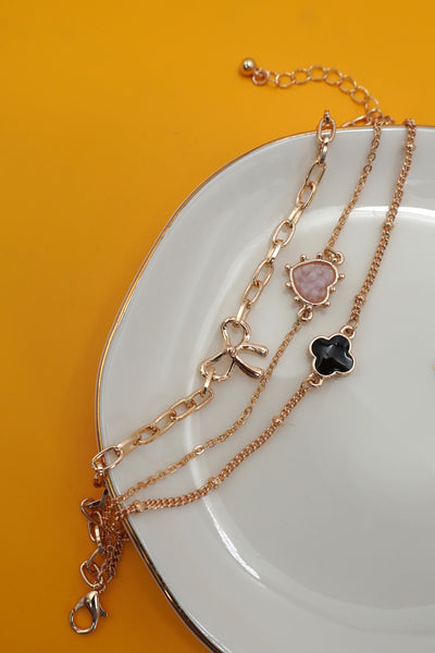 CHARM BRACELET-MULTI LAYER HEART BOW CLOVER | 80B1351