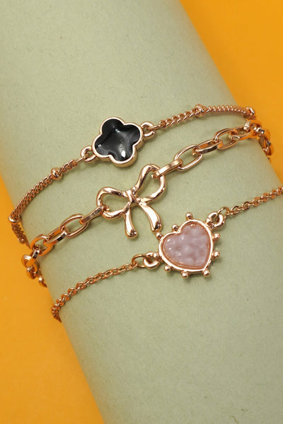 CHARM BRACELET-MULTI LAYER HEART BOW CLOVER | 80B1351