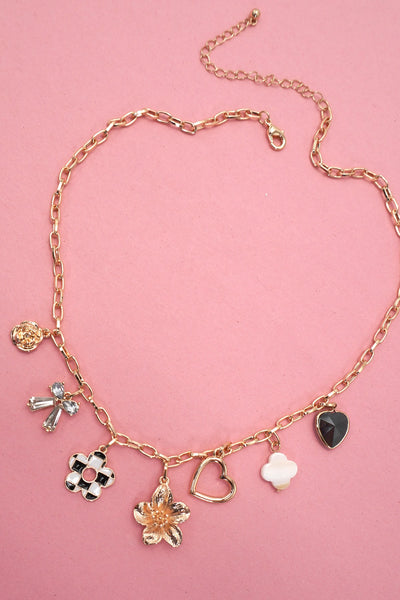 CHARM NECKLACE-BOW CHECKER HEART RHINESTONE | 80N92053