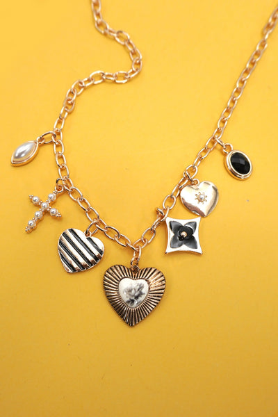 CHARM NECKLACE-VINTAGE HEART CLOVER CROSS | 80N92031