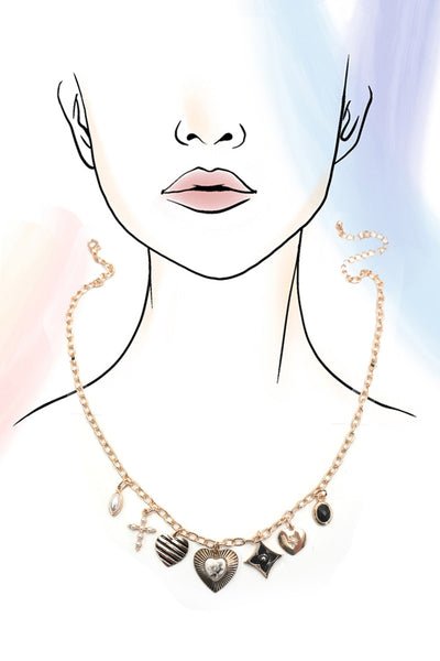 CHARM NECKLACE-VINTAGE HEART CLOVER CROSS | 80N92031