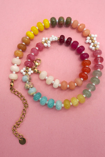 NATURAL STONE AGATE GLASS STAINLESS STEEL NECKLACE| 80N92044