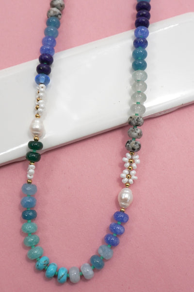 NATURAL STONE AGATE GLASS STAINLESS STEEL NECKLACE| 80N92044